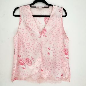 Oscar dela Renta Vintage 90s Pink Label Floral Lace Lingerie Silk